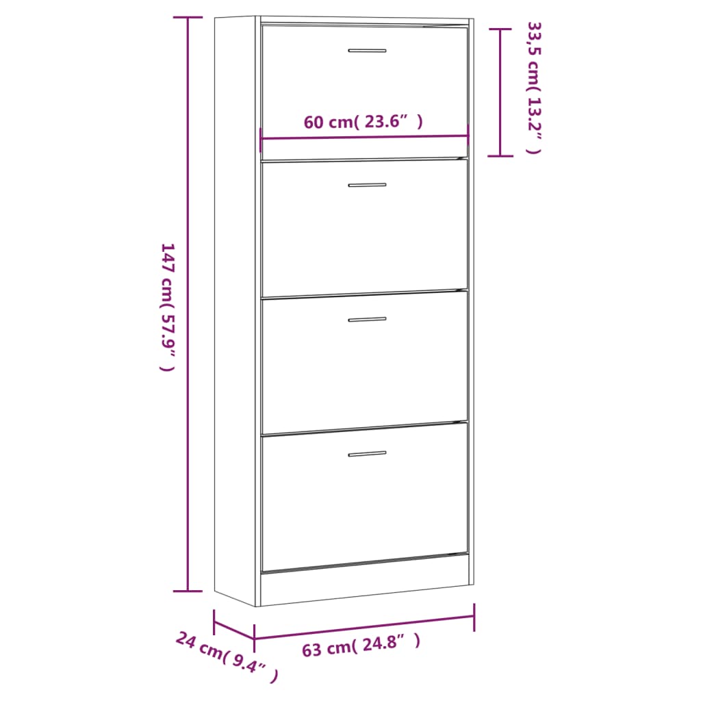 Schuhschrank Braun Eichen-Optik 63X24X Holzwerkstoff Braune Eiche