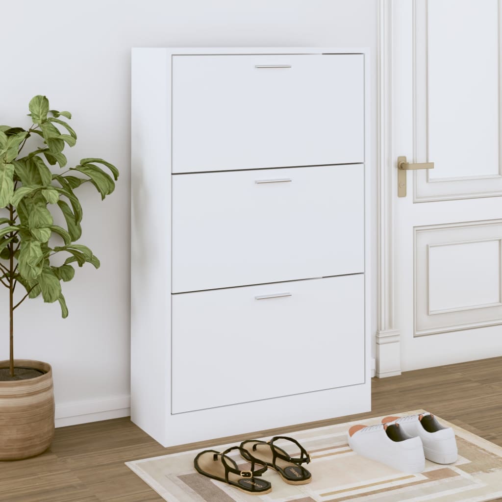 Er Holz-Schuhschrank Mit 2 Schuhkippern Weiß