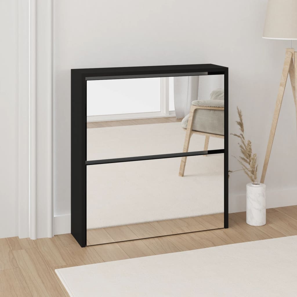 Schuhschrank Mit Spiegel 3-Lagig 63X17X102,5 Cm Schwarz
