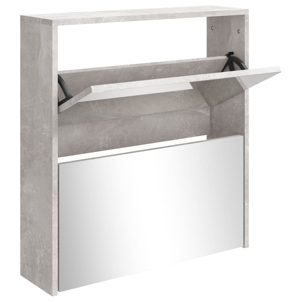 Schuhschrank Mit Spiegel 2 Fächer 63X17X Betongrau