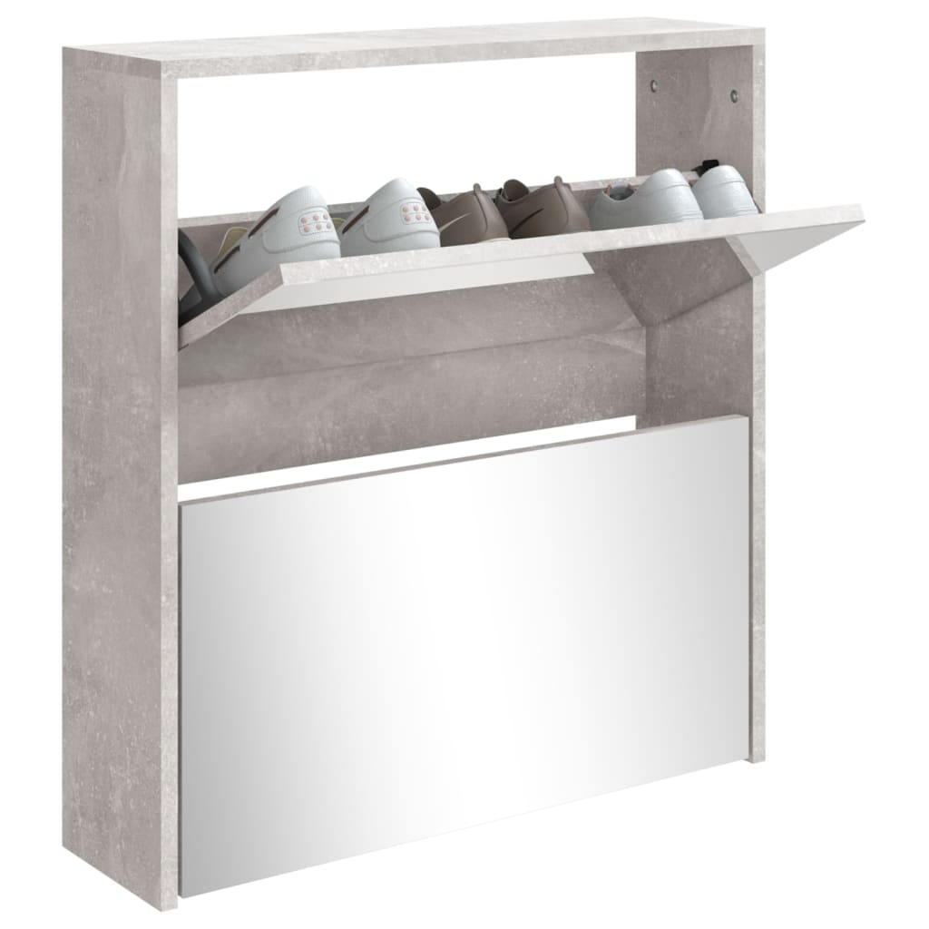 Schuhschrank Mit Spiegel 2 Fächer 63X17X Betongrau