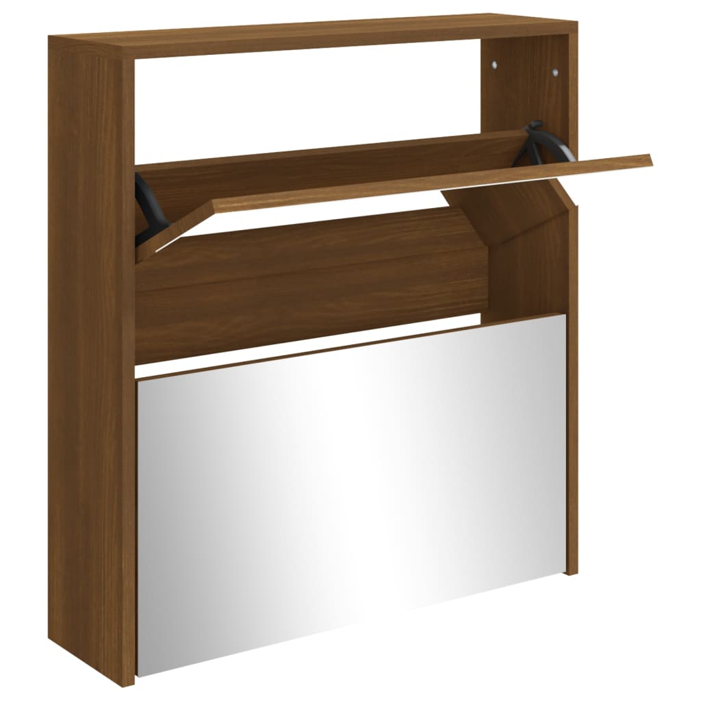Schuhschrank Mit Spiegel 2 Fächer Braun Eichen-Optik 63X17X67Cm Braune Eiche