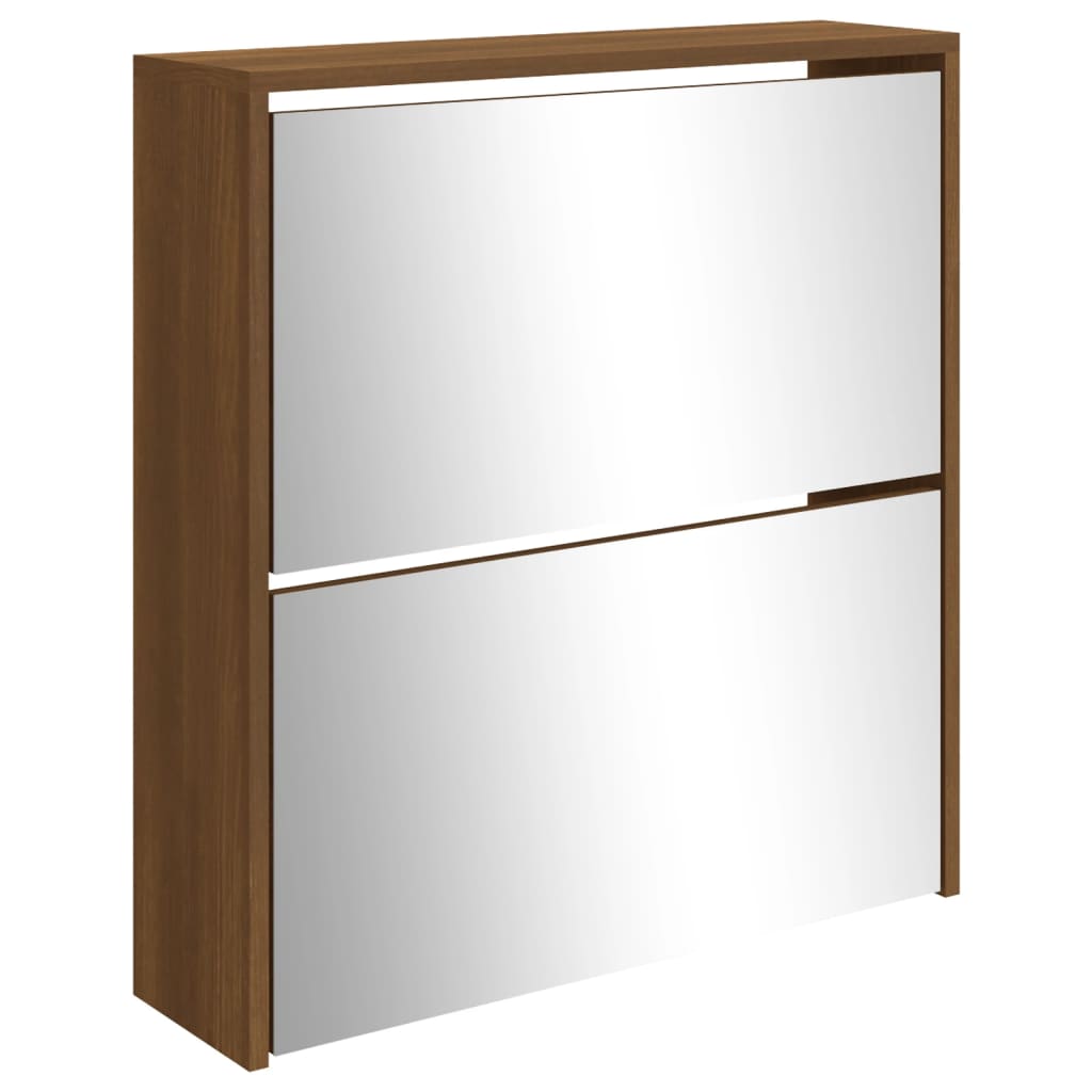 Schuhschrank Mit Spiegel 2 Fächer Braun Eichen-Optik 63X17X67Cm Braune Eiche