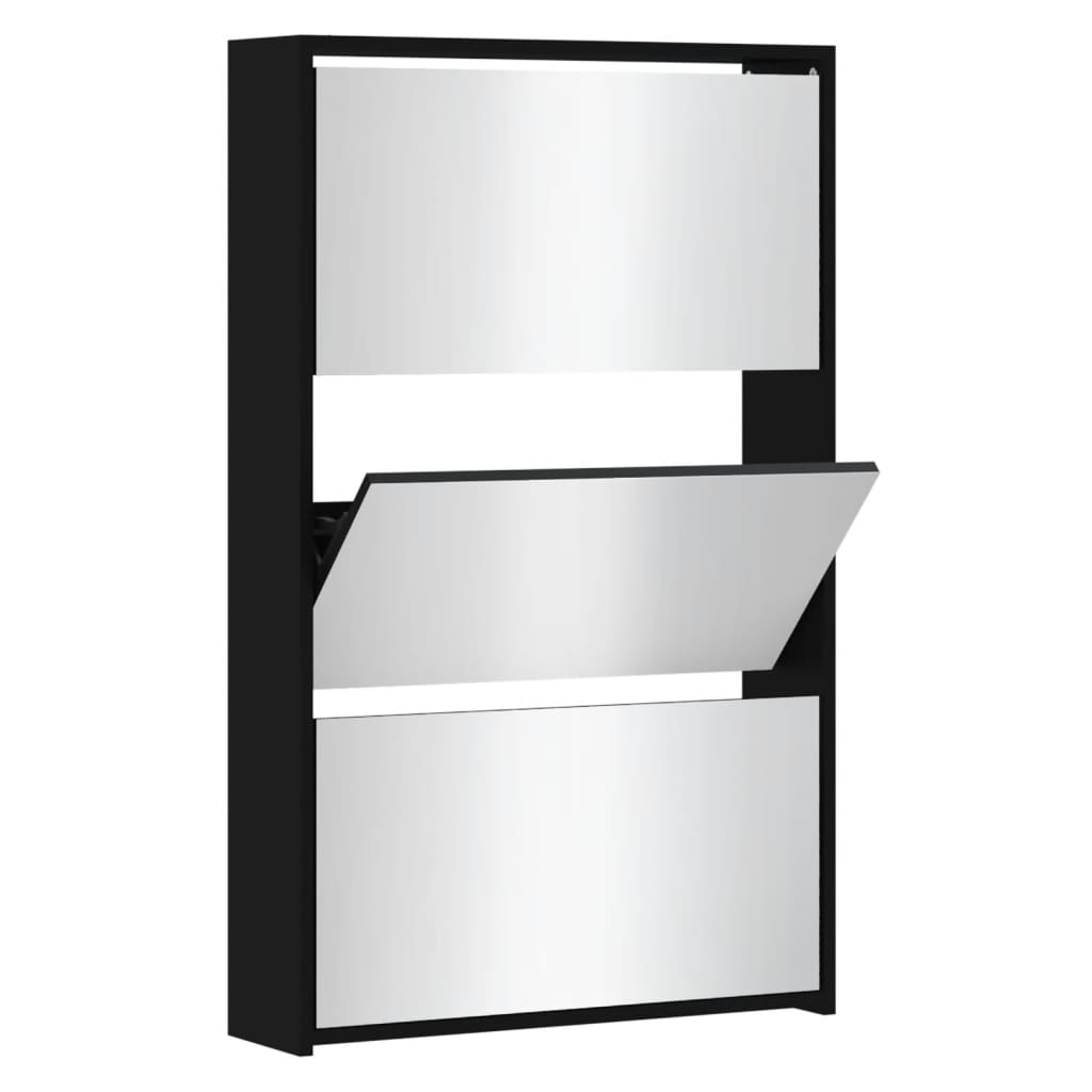 Schuhschrank Mit Spiegel 3-Lagig 63X17X102,5 Cm Schwarz