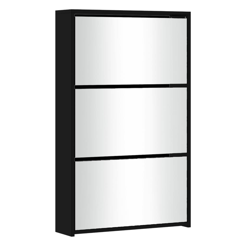 Schuhschrank Mit Spiegel 3-Lagig 63X17X102,5 Cm Schwarz
