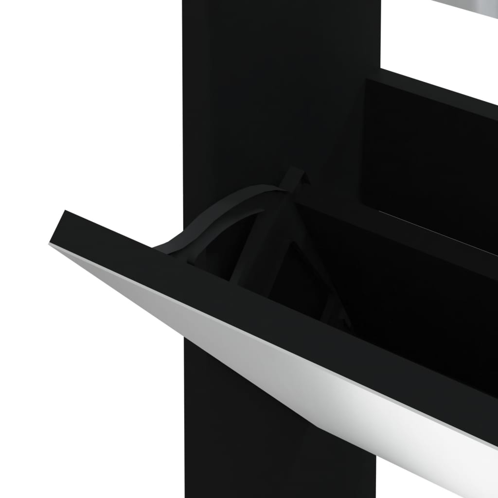 Schuhschrank Mit Spiegel 3-Lagig 63X17X102,5 Cm Schwarz