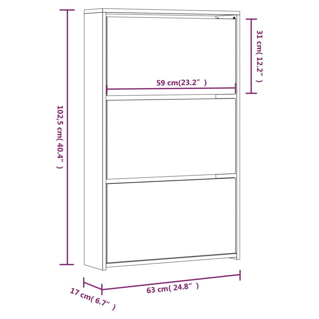 Schuhschrank Mit Spiegel 3-Lagig 63X17X102,5 Cm Schwarz