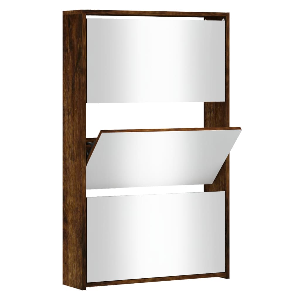Schuhschrank Mit Spiegel 3 Fächer 63X17X102,5 Cm Räuchereiche