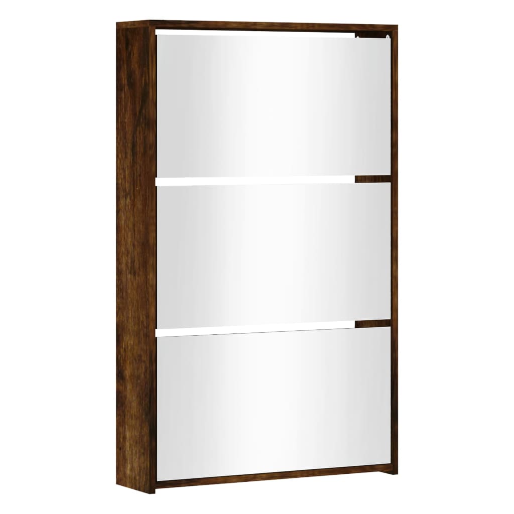 Schuhschrank Mit Spiegel 3 Fächer 63X17X102,5 Cm Räuchereiche