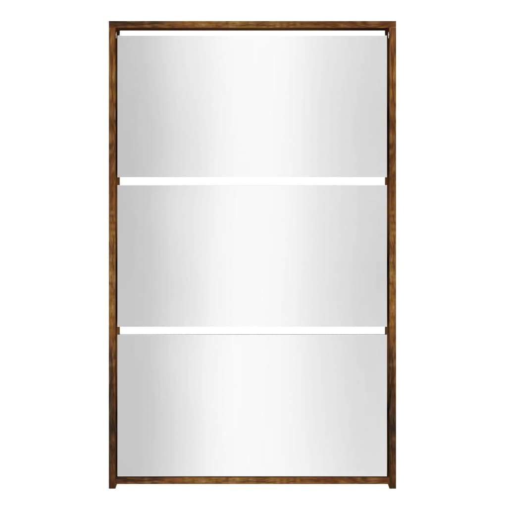 Schuhschrank Mit Spiegel 3 Fächer 63X17X102,5 Cm Räuchereiche