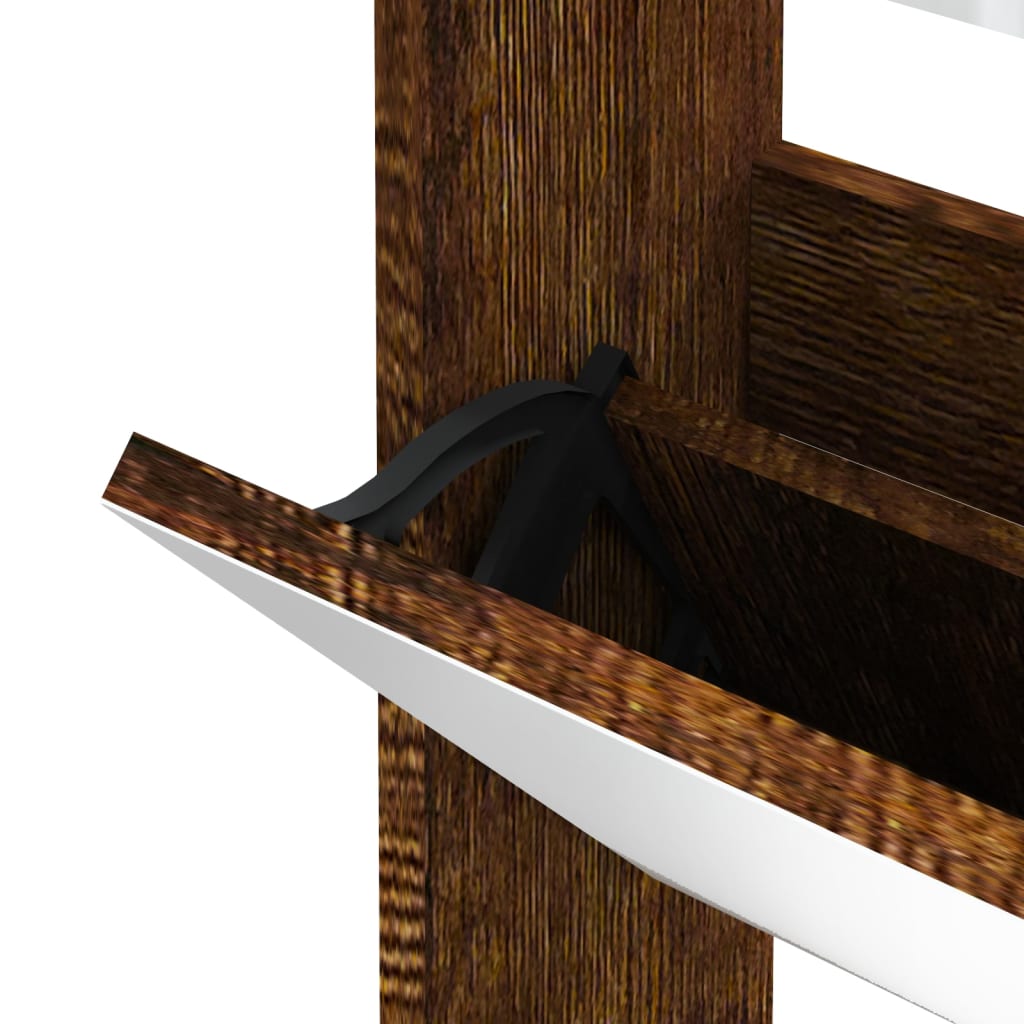 Schuhschrank Mit Spiegel 3 Fächer 63X17X102,5 Cm Räuchereiche