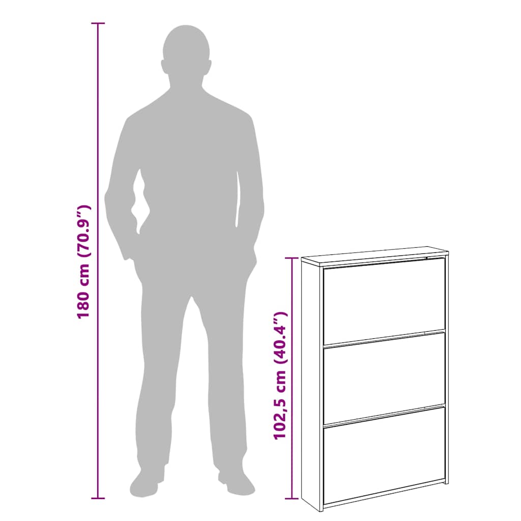 Schuhschrank Mit Spiegel 3 Fächer 63X17X102,5 Cm Räuchereiche