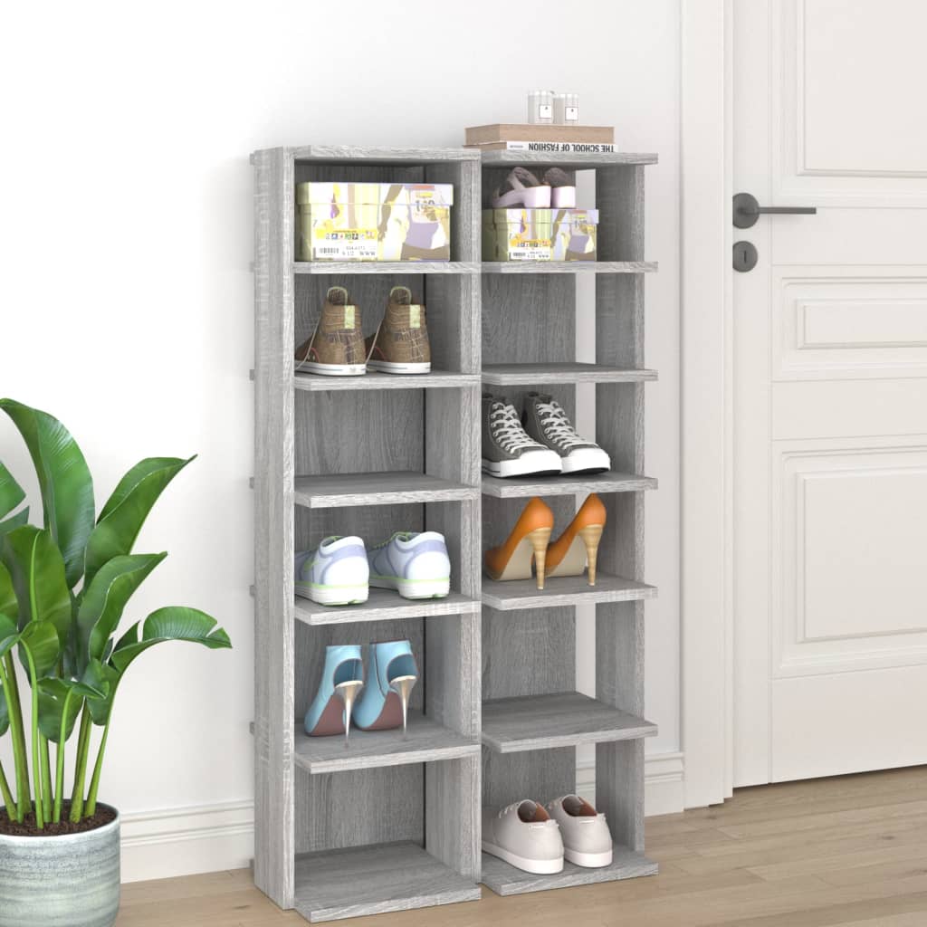 Schuhregale 2 Stk. 27,5X27X102 Cm Holzwerkstoff Grau Sonoma