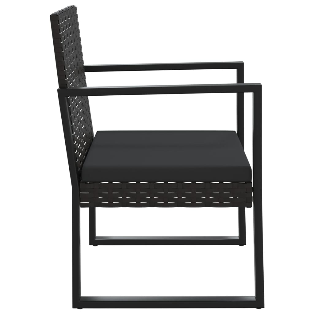 3-Tlg. Garten-Lounge-Set Mit Kissen Schwarz Poly Rattan