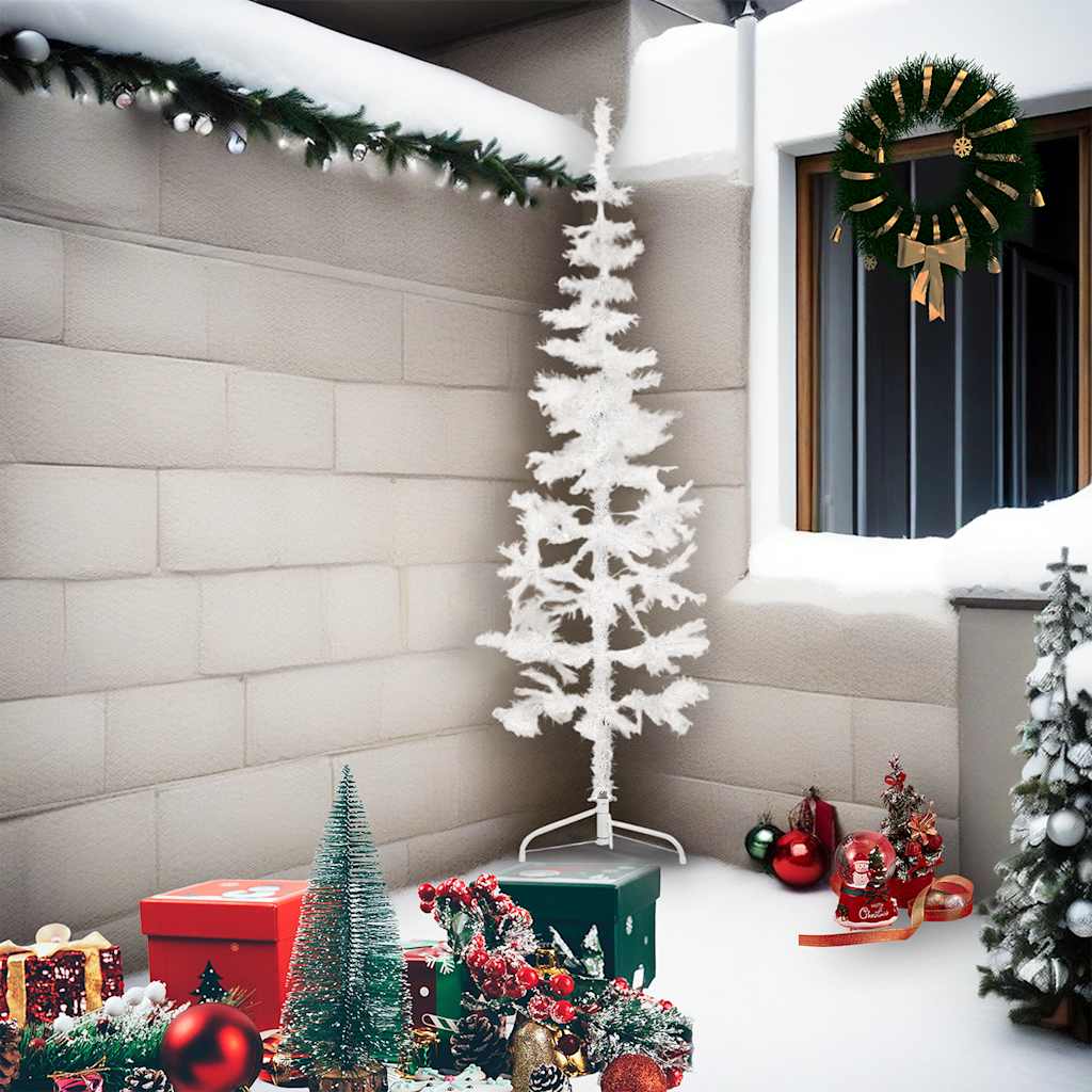 Künstlicher Halb-Weihnachtsbaum Mit Ständer Schlank Weiß