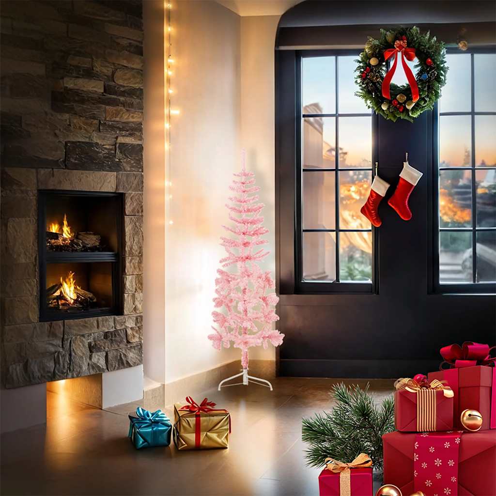 Künstlicher Halb-Weihnachtsbaum Mit Ständer Schlank Rosa