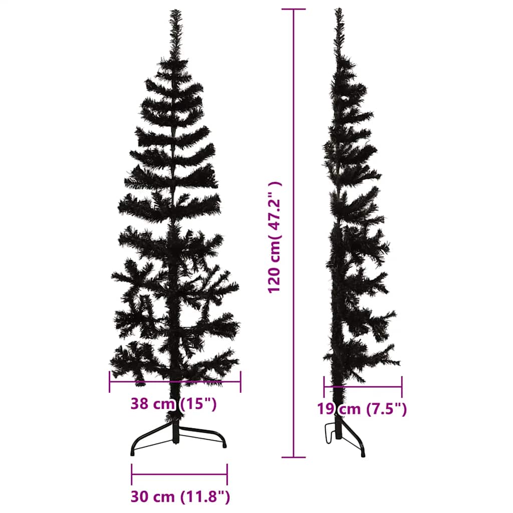 Künstlicher Halb-Weihnachtsbaum Ständer Schlank Schwarz
