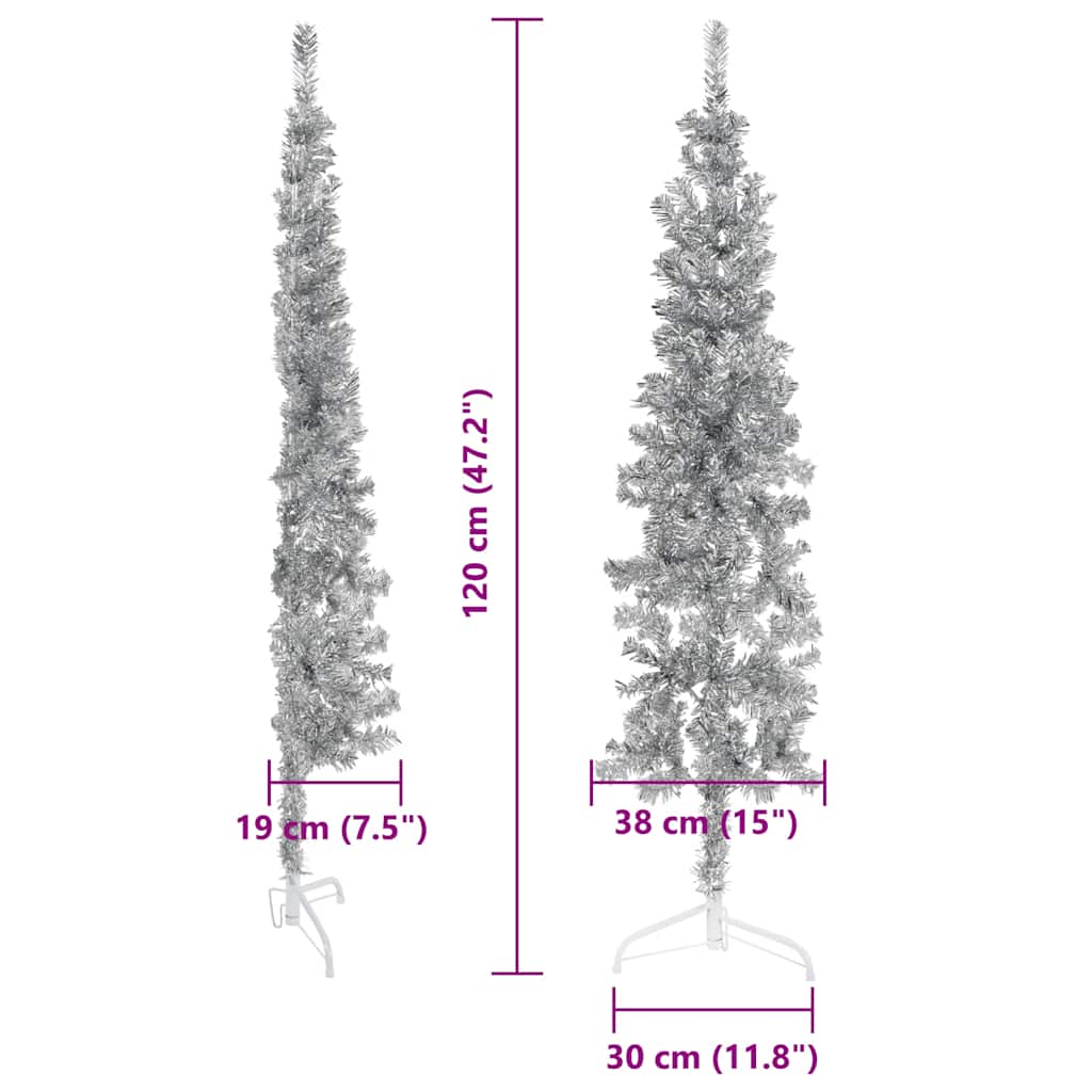 Künstlicher Halb-Weihnachtsbaum Ständer Schlank N Silber
