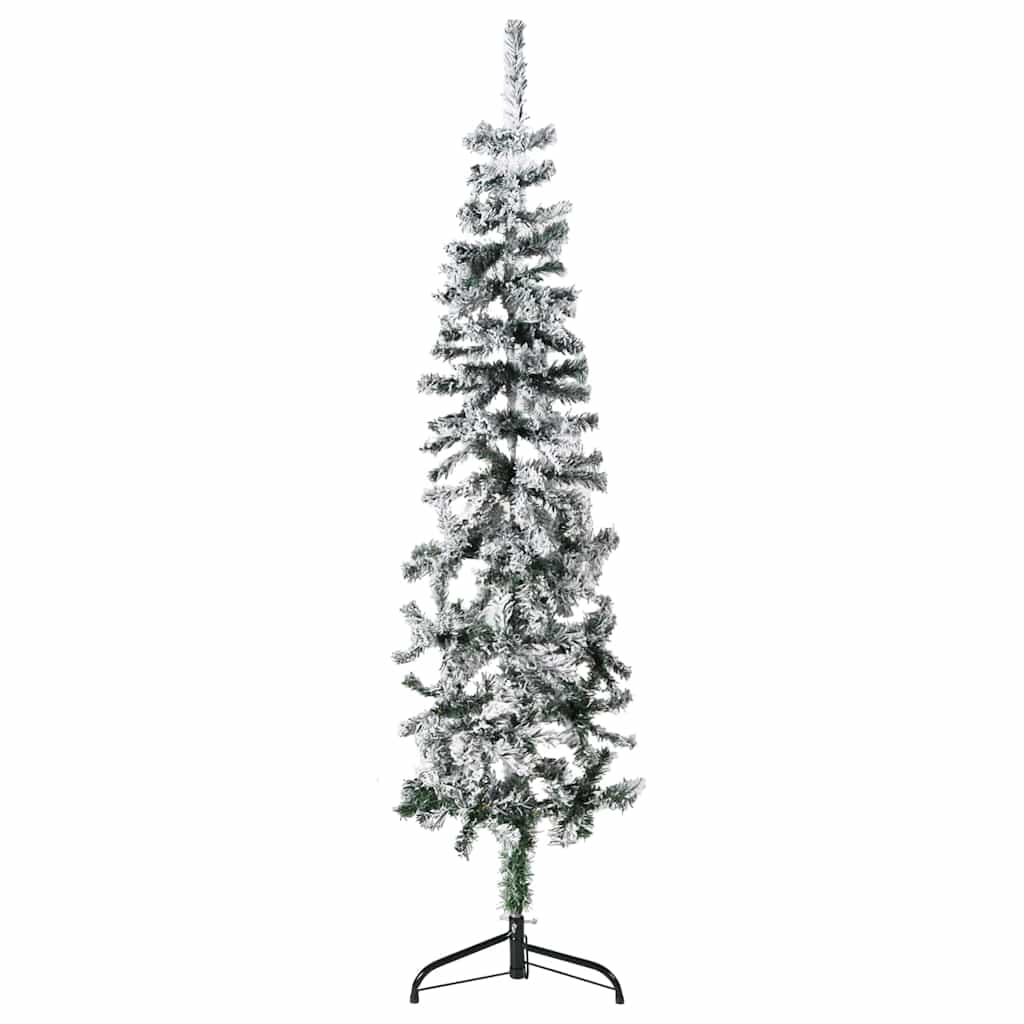 Künstlicher Halb-Weihnachtsbaum Mit Schnee Schlank Weiß Und Grün