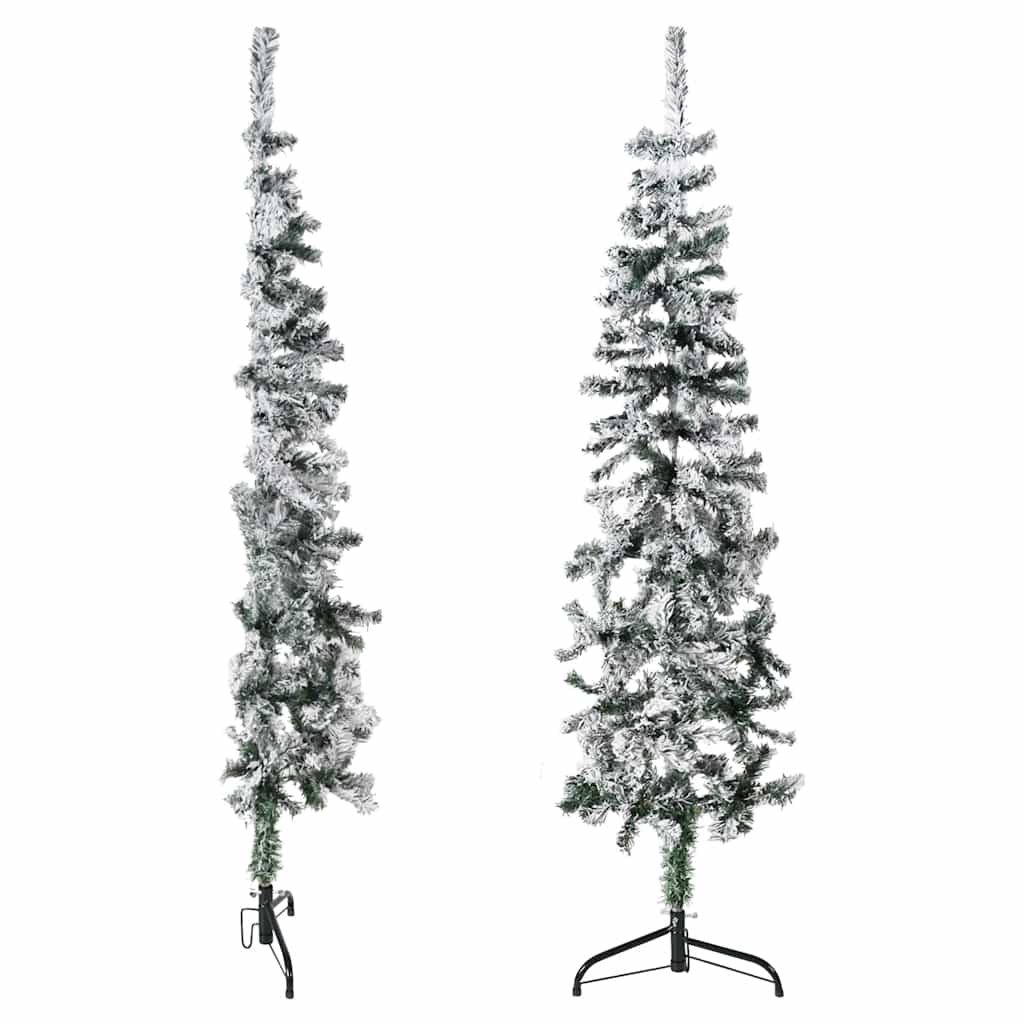 Künstlicher Halb-Weihnachtsbaum Mit Schnee Schlank Weiß Und Grün