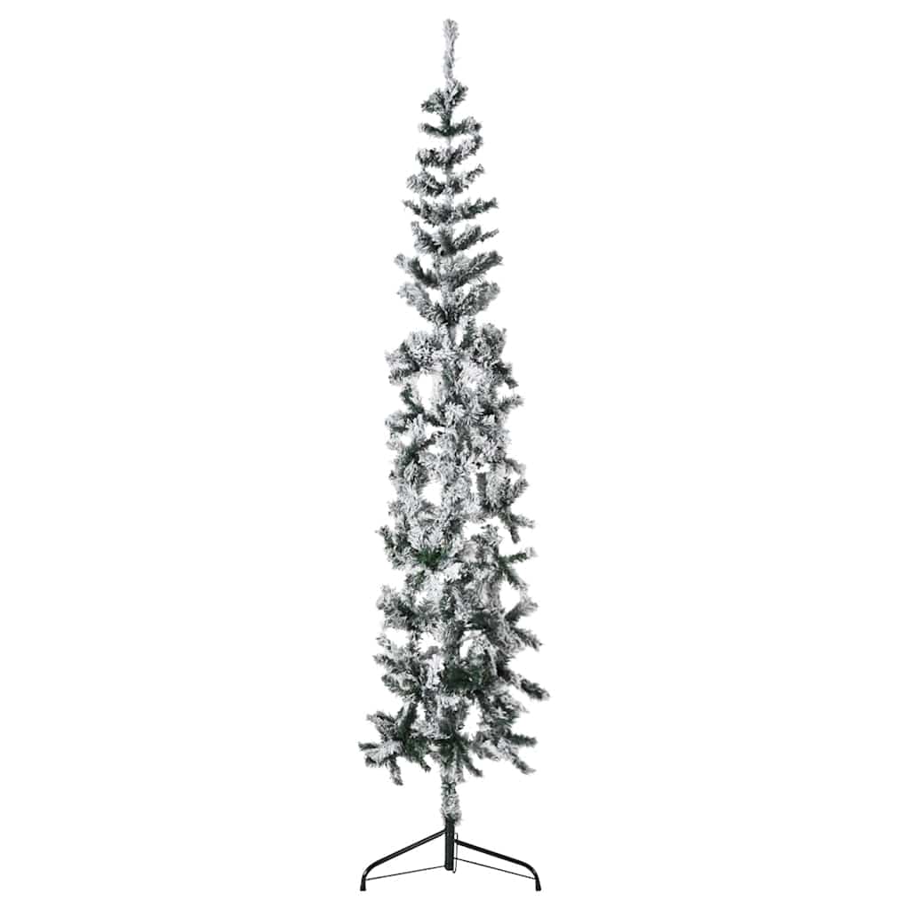 Künstlicher Halb-Weihnachtsbaum Mit Schnee Schlank Weiß Und Grün