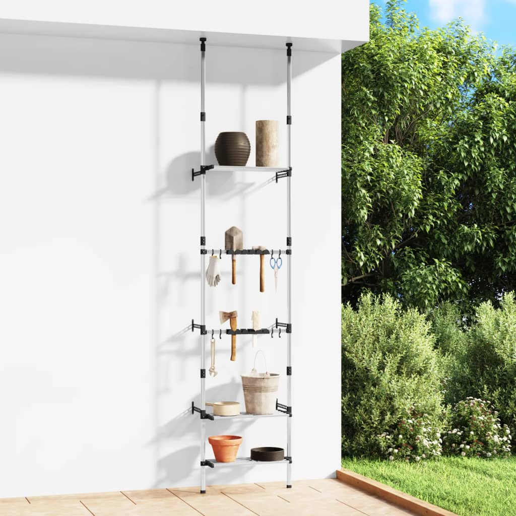 Teleskop-Gartenregal Mit 3 Ablagen Silber Aluminium