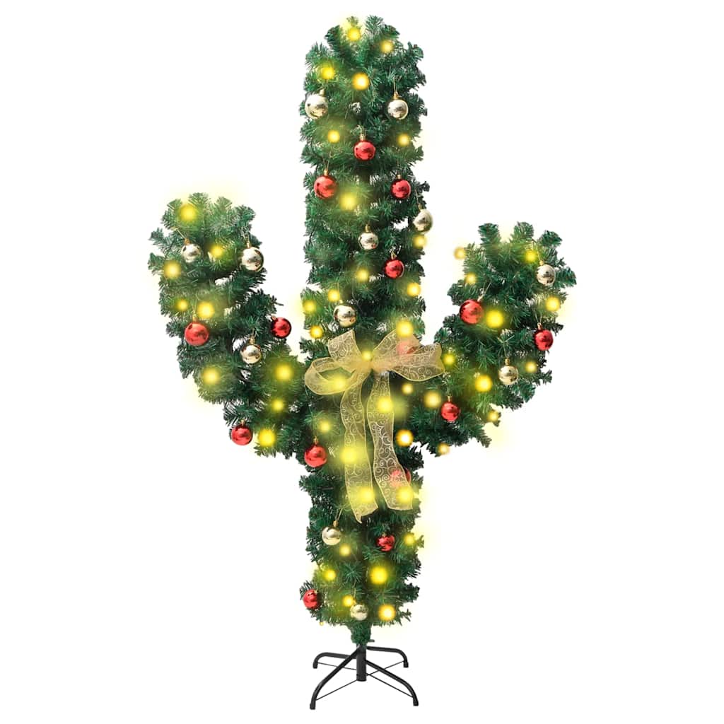 Weihnachtskaktus Mit Ständer Und Led Grün Pvc Weiß