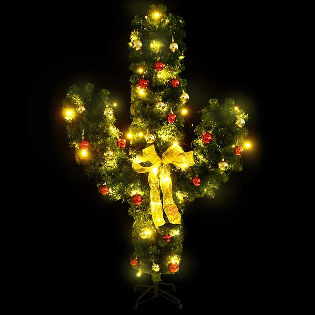 Weihnachtskaktus Mit Ständer Und Led Grün Pvc Weiß