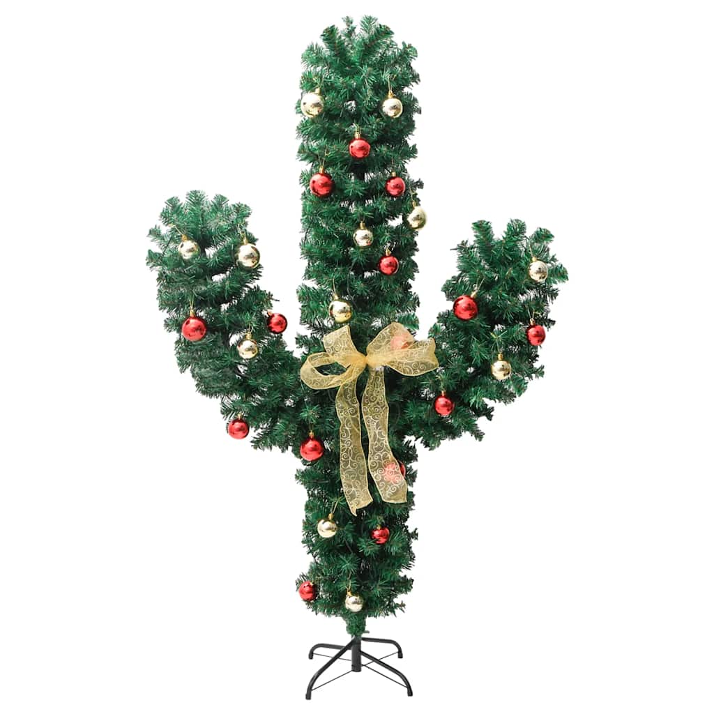 Weihnachtskaktus Mit Ständer Und Led Grün Pvc Weiß