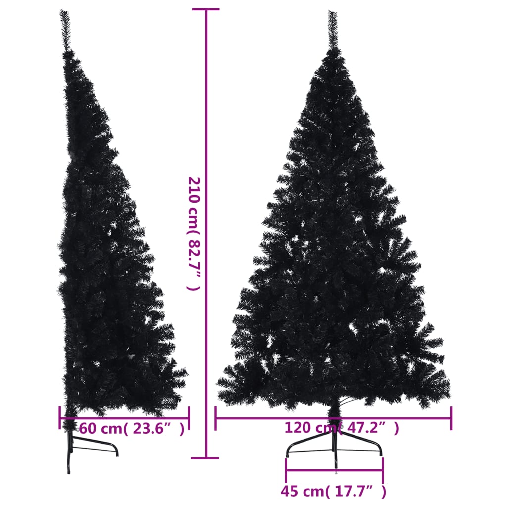 Künstlicher Halb-Weihnachtsbaum Mit Ständer 210 Cm Pvc Schwarz