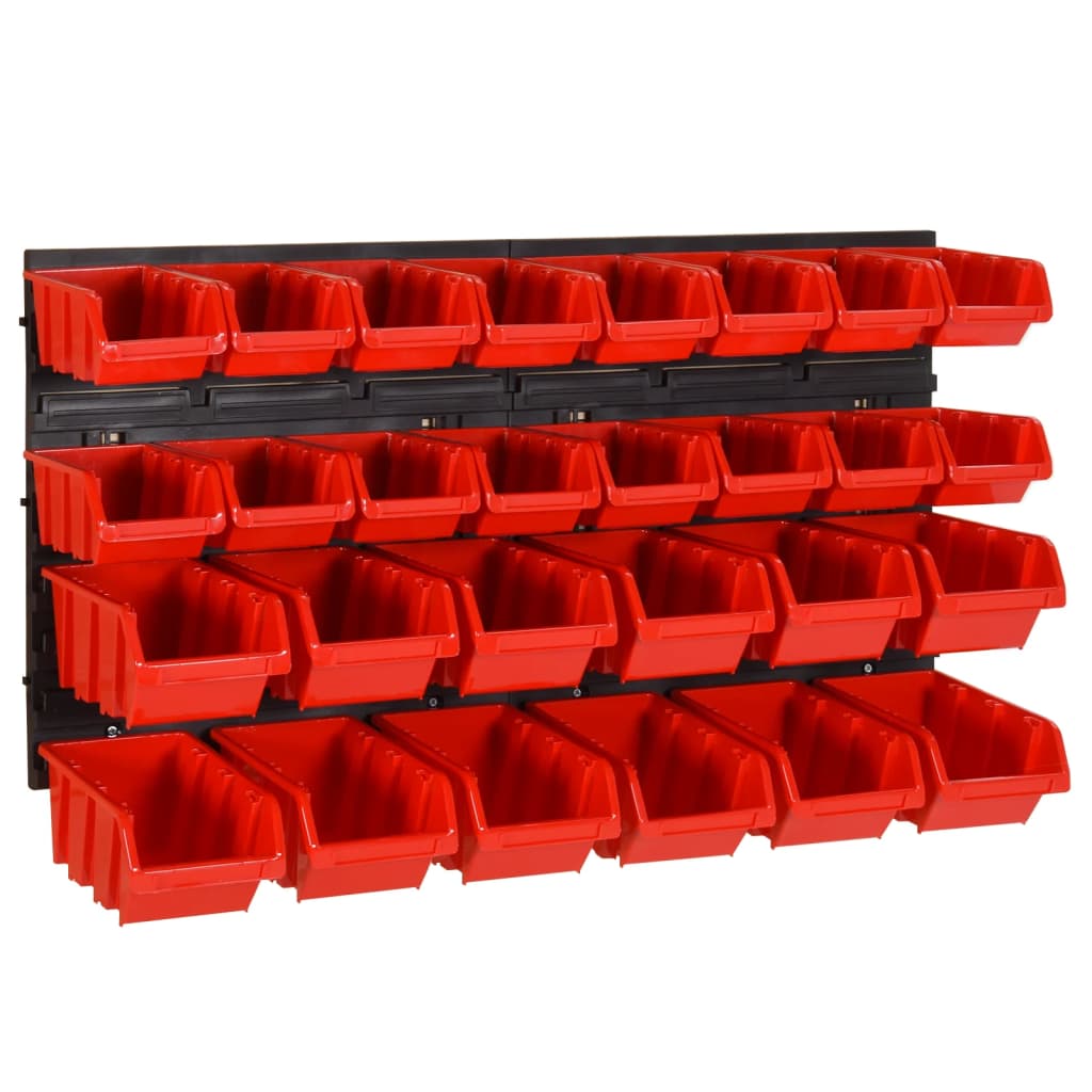 26-Tlg Stapelboxen-Wandregal Rot & Schwarz 77X39Cm Polypropylen