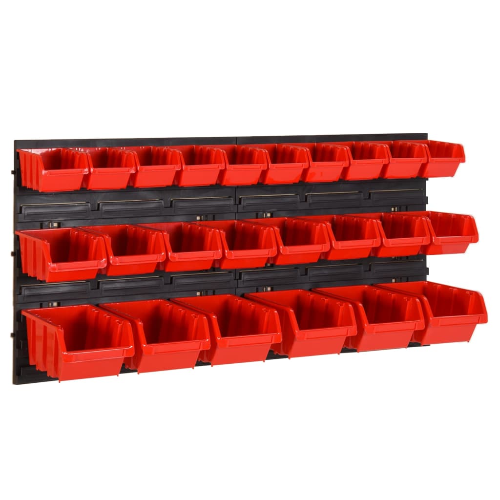 26-Tlg Stapelboxen-Wandregal Rot & Schwarz 77X39Cm Polypropylen