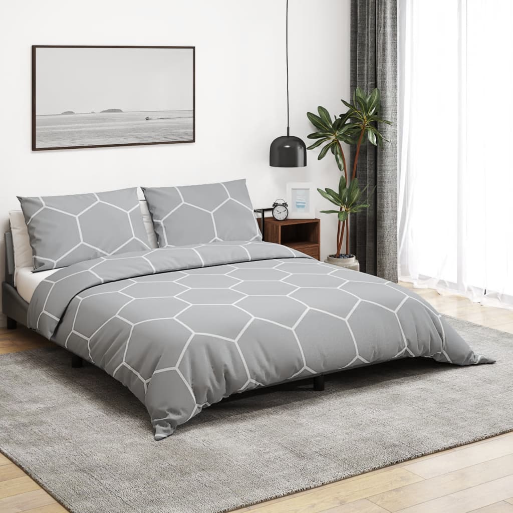 Bettwäsche-Set Grau 260X240 Cm Baumwolle Grau Und Weiß