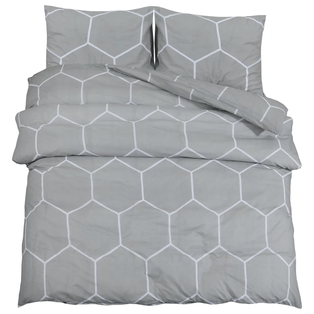 Bettwäsche-Set Grau 260X240 Cm Baumwolle Grau Und Weiß