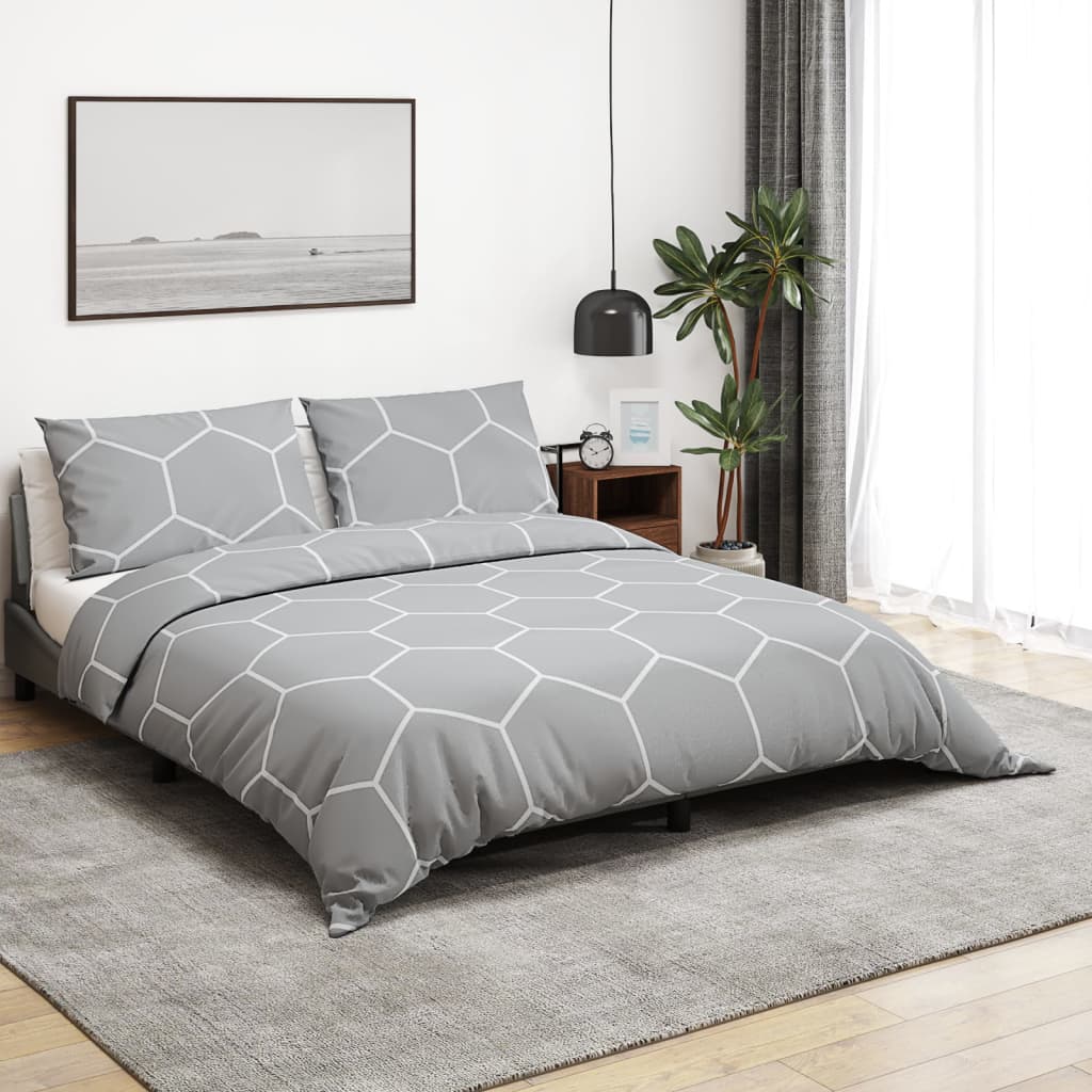 Bettwäsche-Set Grau 260X240 Cm Baumwolle Grau Und Weiß