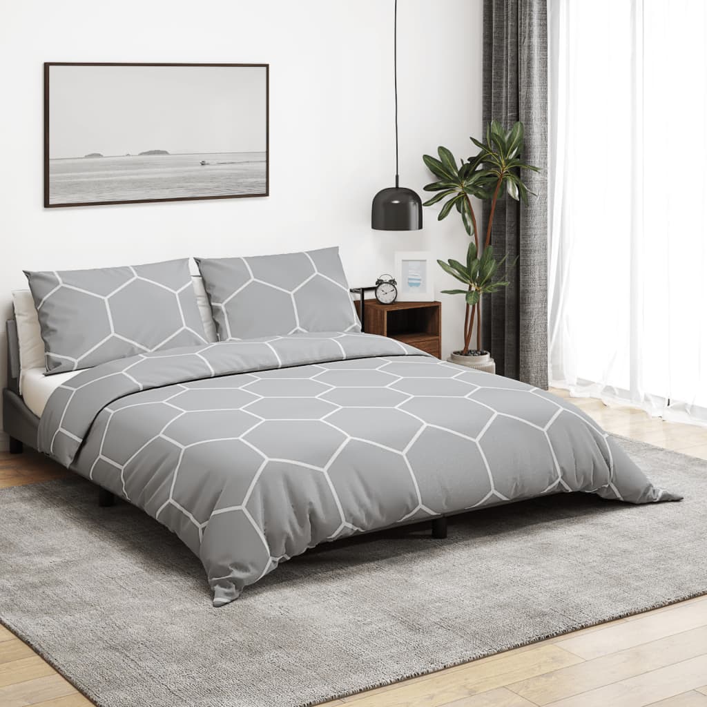 Bettwäsche-Set Grau 260X240 Cm Baumwolle Grau Und Weiß