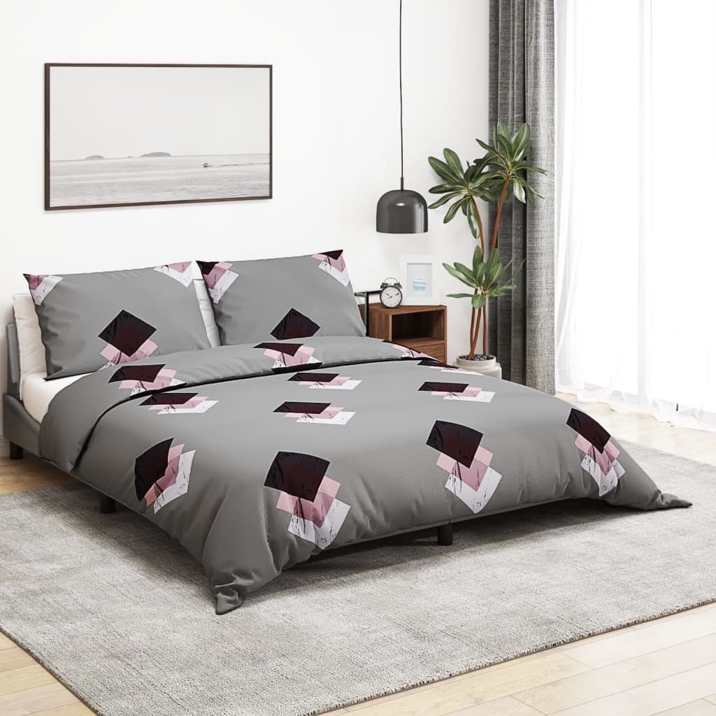 Bettwäsche-Set Grau 240X220 Cm Baumwolle Mehrfarbig