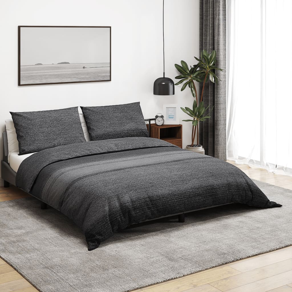 Bettwäsche-Set Dunkelgrau 200X220 Cm Baumwolle Dunkelgrau Und Schwarz