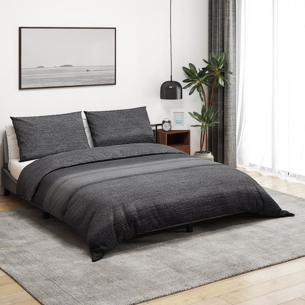 Bettwäsche-Set Dunkelgrau 200X220 Cm Baumwolle Dunkelgrau Und Schwarz