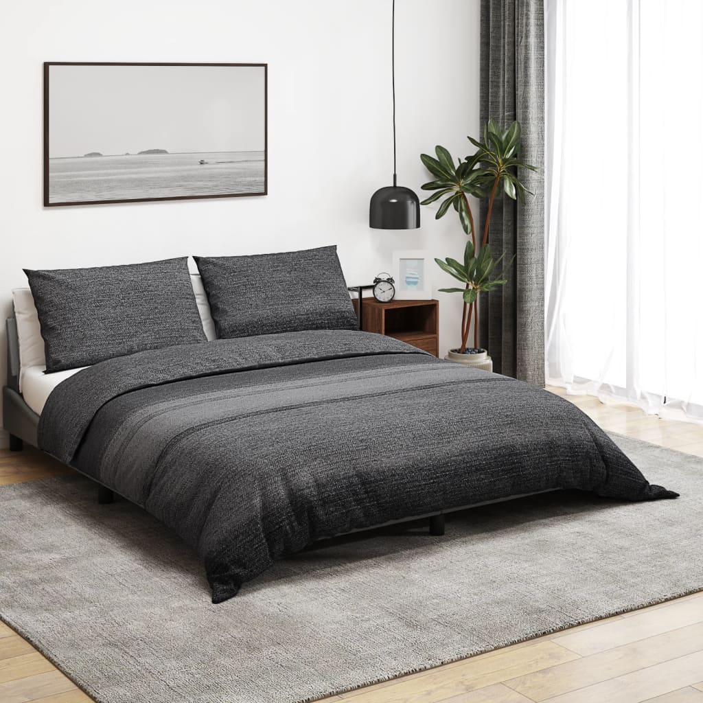 Bettwäsche-Set Dunkelgrau 200X220 Cm Baumwolle Dunkelgrau Und Schwarz