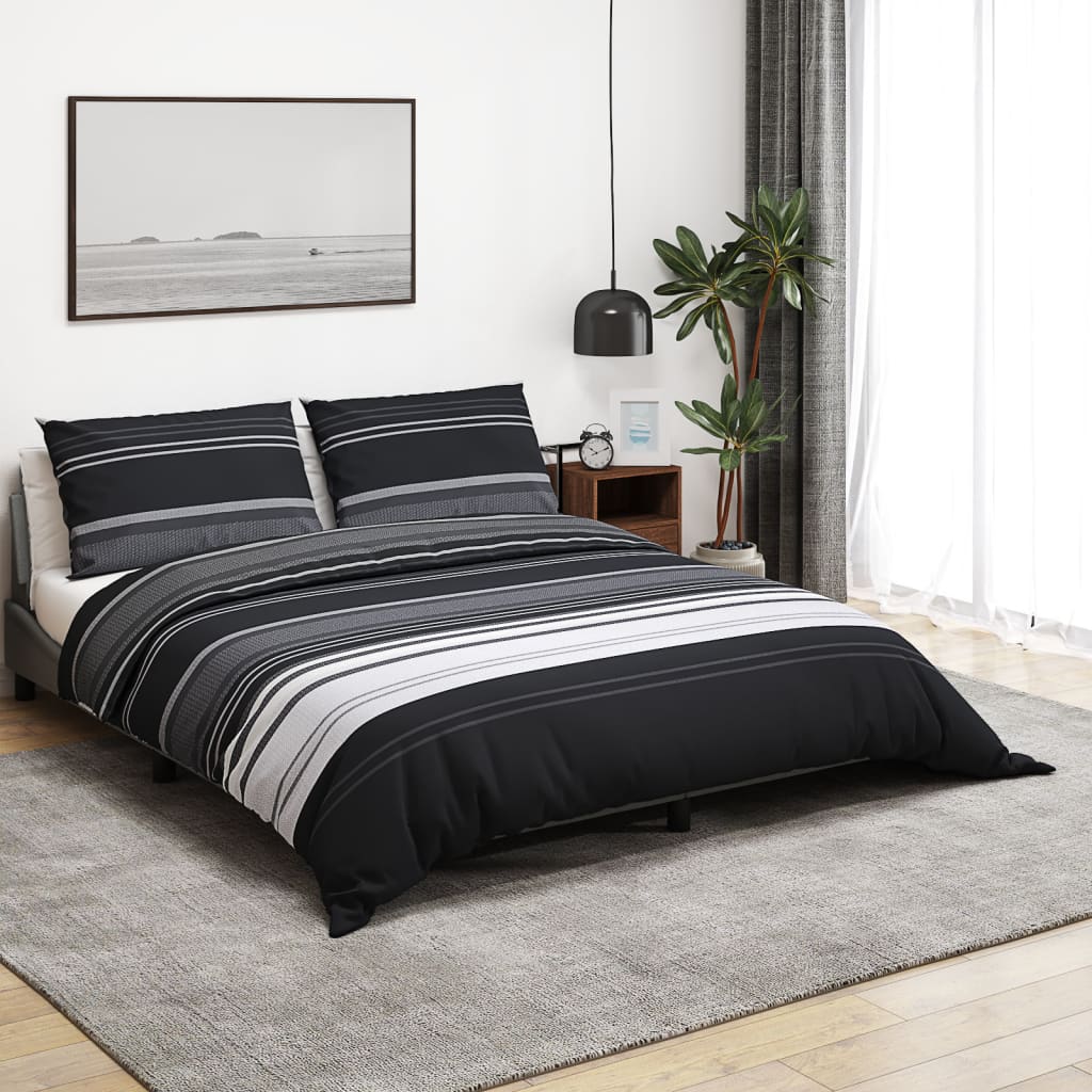 Bettwäsche-Set Schwarz Und Weiß 260X240 Cm Baumwolle Schwarze Streifen
