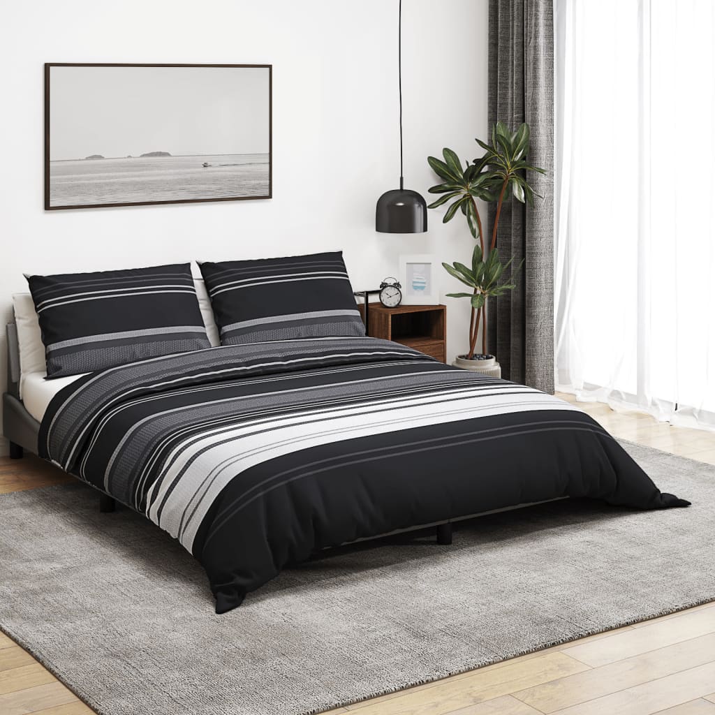 Bettwäsche-Set Schwarz Und Weiß 260X240 Cm Baumwolle Schwarze Streifen