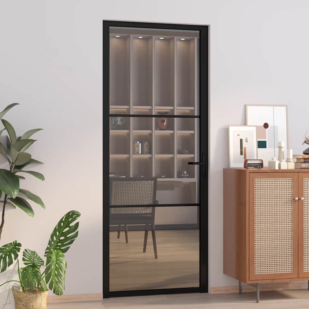 Innentür 76X201,5 Cm Schwarz Esg-Glas Und Aluminium Schwarz Und Dunkel-Transparent
