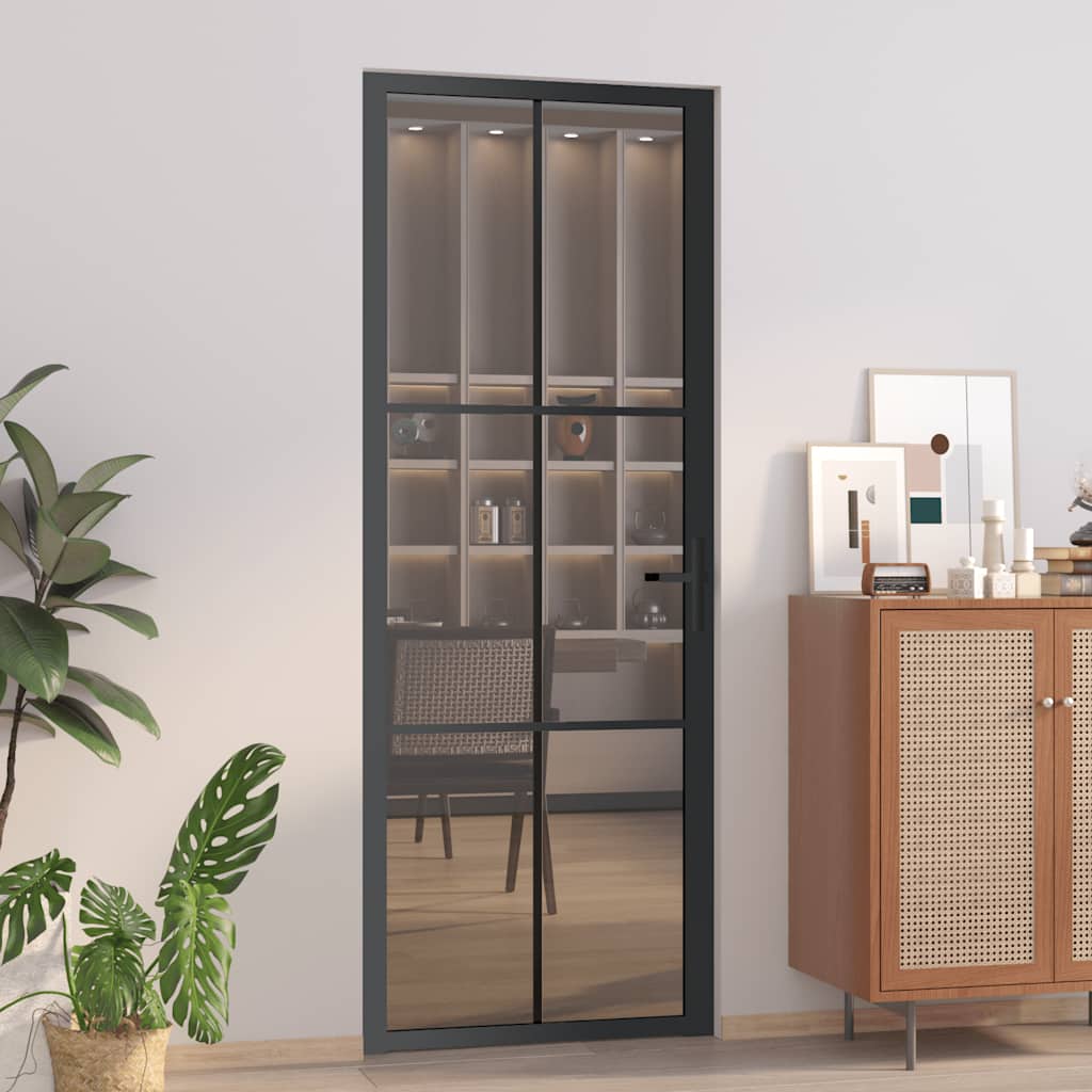 Innentür 76X201,5 Cm Schwarz Esg-Glas Und Aluminium Schwarz Und Dunkel-Transparent