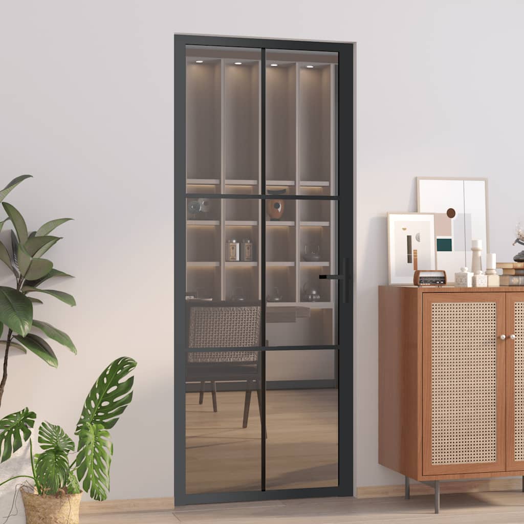 Innentür 76X201,5 Cm Schwarz Esg-Glas Und Aluminium Schwarz Und Dunkel-Transparent