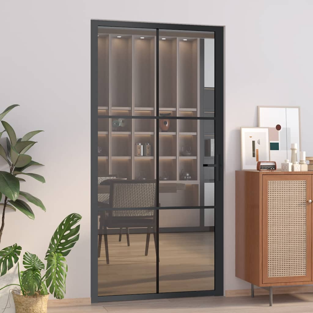 Innentür 76X201,5 Cm Schwarz Esg-Glas Und Aluminium Schwarz Und Dunkel-Transparent