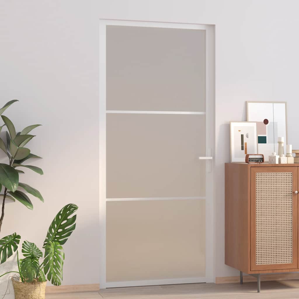 Innentür 102,5X201,5 Cm Weiß Mattglas Und Aluminium Weiß Und Frost