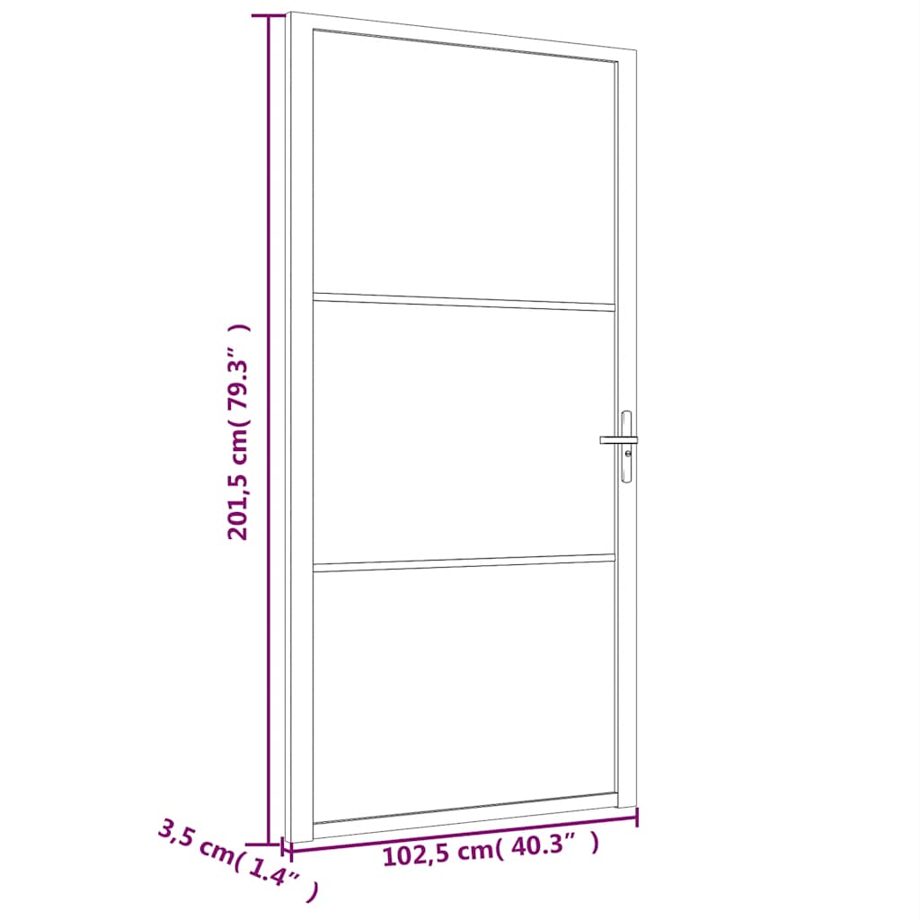 Innentür 102,5X201,5 Cm Weiß Esg-Glas Und Aluminium Weiß Und Dunkel-Transparent