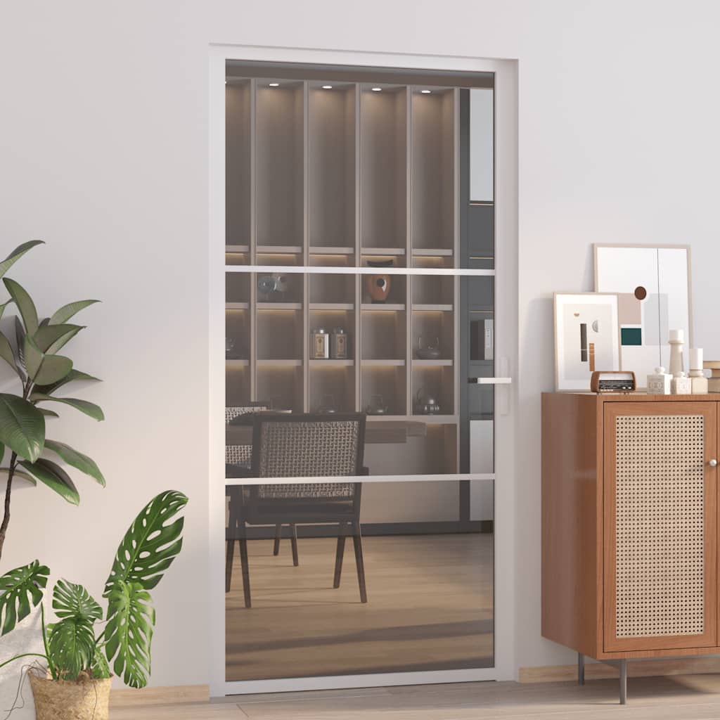 Innentür 102,5X201,5 Cm Weiß Esg-Glas Und Aluminium Weiß Und Dunkel-Transparent