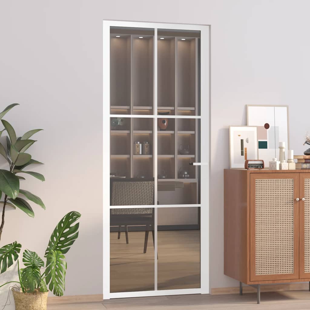 Innentür 102,5X201,5 Cm Weiß Esg-Glas Und Aluminium Weiß Und Dunkel-Transparent